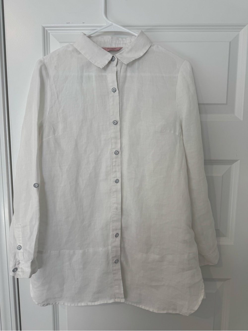 Everyday White Linen-Blend Button Front Shirt - Picture 2 of 7
